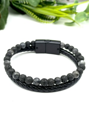 Браслет мужской с лабрадором и лавой Браслет мужской с лабрадором и лавой