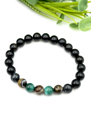 Браслет с малахитом, ониксом и коричневым агатом Браслет с малахитом, ониксом и коричневым агатом