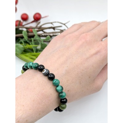 Браслет с малахитом, ониксом и нефритом
