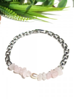 Браслет с розовым кварцем и жемчугом