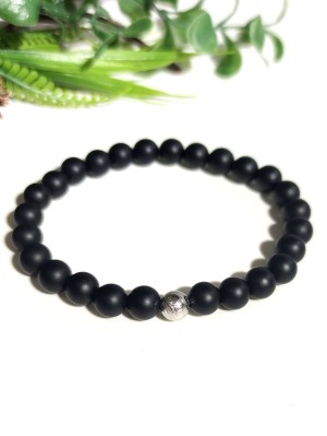 Браслет с метеоритом Gibeon Moldavite и матовым агатом