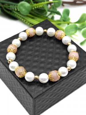 Браслет с розовым опалом и жемчугом Майорка
