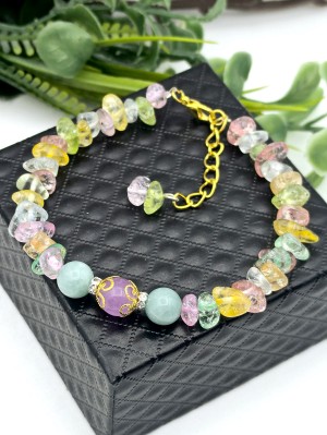 Браслет из мятного, лавандового и разноцветного кварца