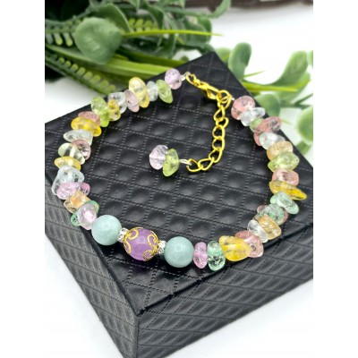 Браслет из мятного, лавандового и разноцветного кварца