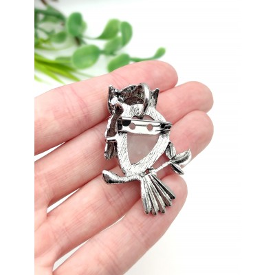 Брошь-подвеска Сова с розовым кварцем