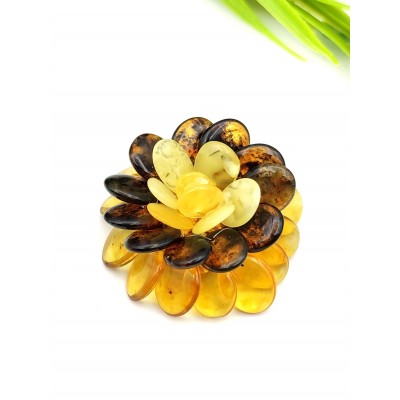 Брошь с лимонным, зелёным и белым королевским янтарем