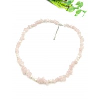 Бусы из розового кварца и жемчуга