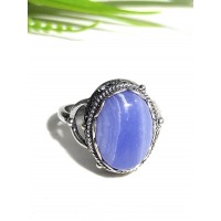 Кольцо посеребренное с голубым агатом/сапфирином (синтетическим)