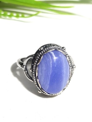 Кольцо посеребренное с голубым агатом/сапфирином (синтетическим)