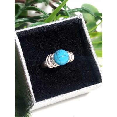 Кольцо посеребренное с говлитом (стилизация под бирюзу)