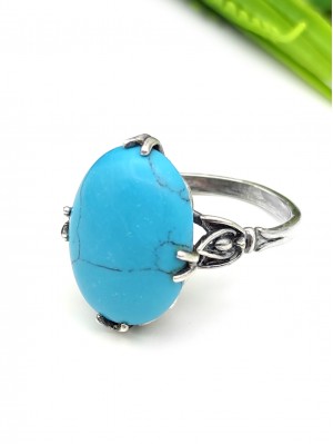 Кольцо посеребренное с говлитом (стилизация под бирюзу)