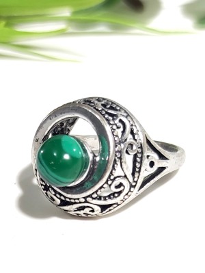 Кольцо посеребренное с малахитом (синтетическим)