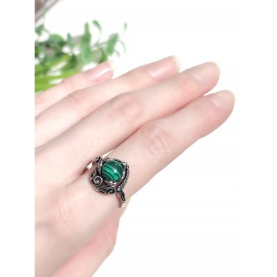 Кольцо посеребренное с малахитом (синтетическим)
