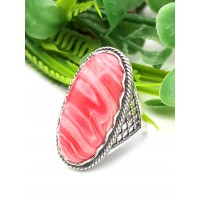 Кольцо посеребренное с родохрозитом (синтетическим)
