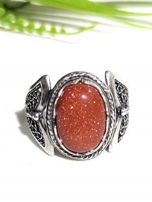 Кольцо посеребренное с синтетическим авантюрином Золотой песок