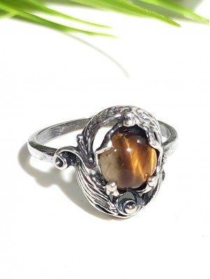 Кольцо посеребренное с тигровым глазом