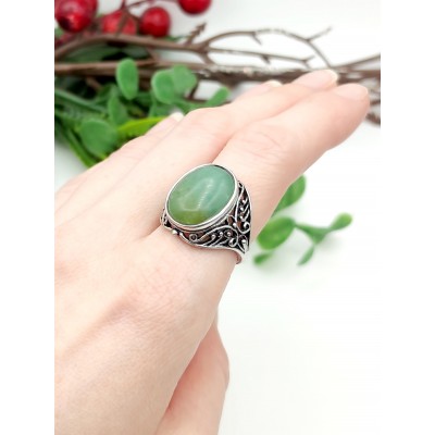 Кольцо посеребренное с зеленым авантюрином