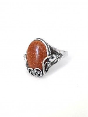 Кольцо посеребренное с синтетическим авантюрином Золотой песок