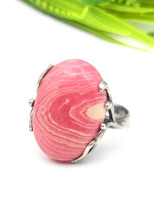 Кольцо посеребренное с родохрозитом (синтетическим)