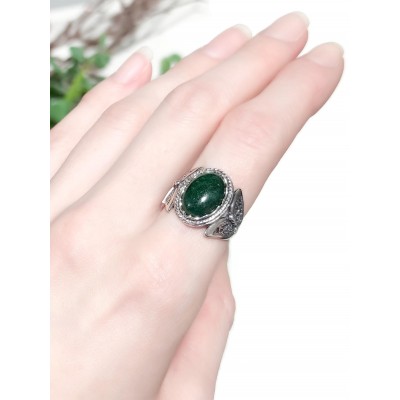 Кольцо посеребренное с зеленым авантюрином