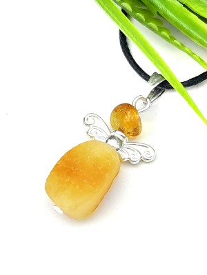 Подвеска Ангел из лечебного необработанного и коньячного янтаря