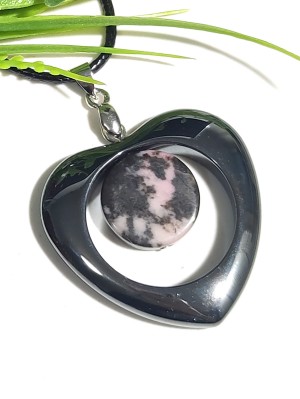 Подвеска из гематита и родонита
