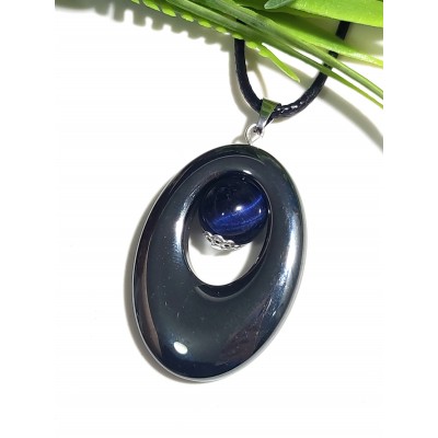 Подвеска из гематита и синего тигрового глаза