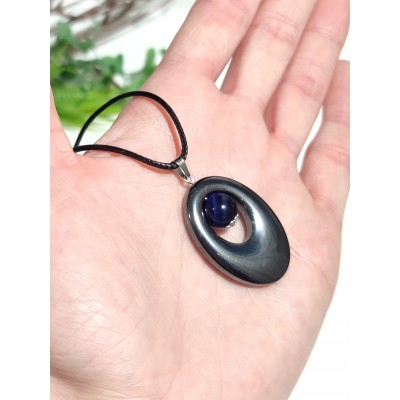 Подвеска из гематита и синего тигрового глаза