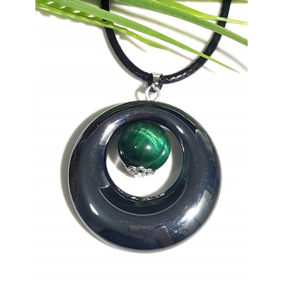 Подвеска из гематита и зеленого тигрового глаза