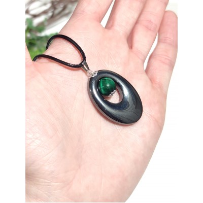 Подвеска из гематита и зеленого тигрового глаза