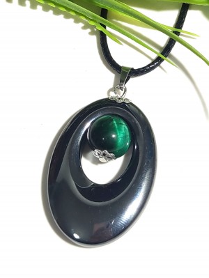 Подвеска из гематита и зеленого тигрового глаза