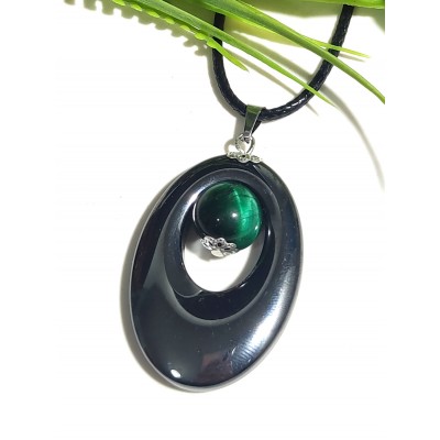 Подвеска из гематита и зеленого тигрового глаза
