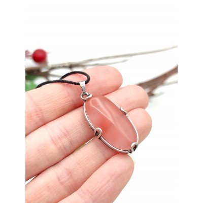 Подвеска посеребренная с черри-кварцем (имитация халцедона)