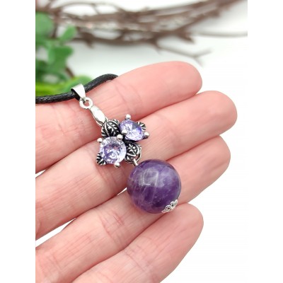 Подвеска посеребренная с аметистом и фианитами