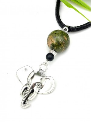 Подвеска слон с унакитом и агатом