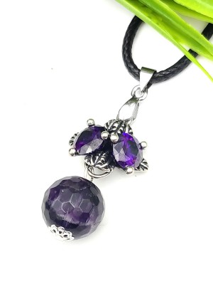 Подвеска посеребренная с гранёным аметистом и фианитами