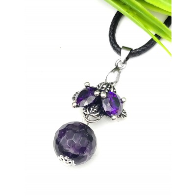 Подвеска посеребренная с гранёным аметистом и фианитами
