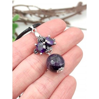 Подвеска посеребренная с гранёным аметистом и фианитами