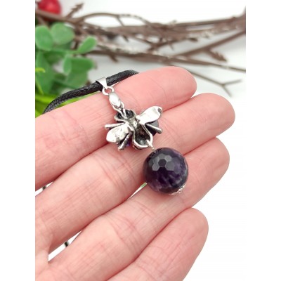 Подвеска посеребренная с гранёным аметистом и фианитами