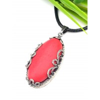 Подвеска посеребренная с матовым красным кораллом