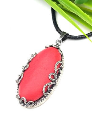 Подвеска посеребренная с матовым красным кораллом Подвеска посеребренная с матовым красным кораллом