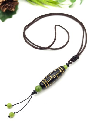 Подвеска с тибетской бусиной Дзи и нефритом