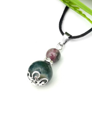 Подвеска с розовым турмалином (рубеллитом) и зелёной яшмой