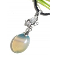 Подвеска с бело-голубым агатом и фианитом
