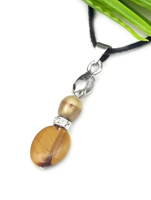 Подвеска с тигровым глазом и золотистым жемчугом