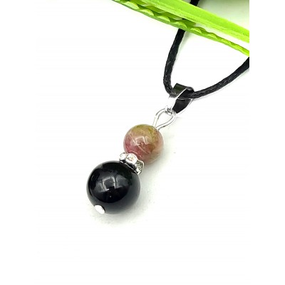 Подвеска с розово-золотистым турмалином и черным (шерлом)