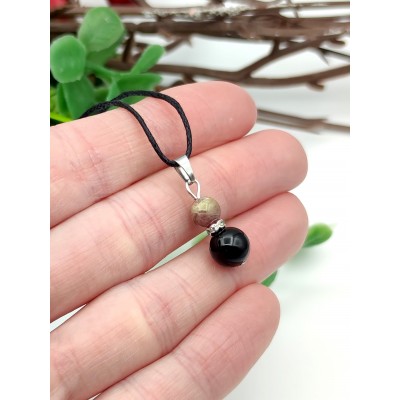 Подвеска с розово-золотистым турмалином и черным (шерлом)