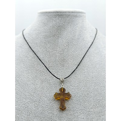 Подвеска крестик из коньячного янтаря Подвеска крестик из коньячного янтаря