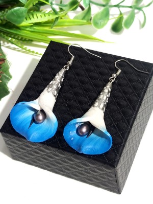 Серьги Колокольчики с синим жемчугом