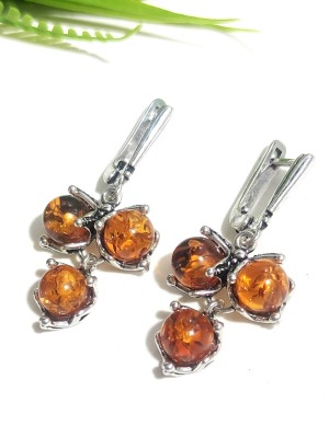 Серьги посеребренные с бернитом (сплав смол и янтаря)